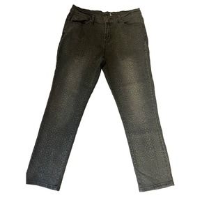 Diane Gilman Jeans DG2 Women's Size 10p Green Leopard Denim Mid-Rise Straight